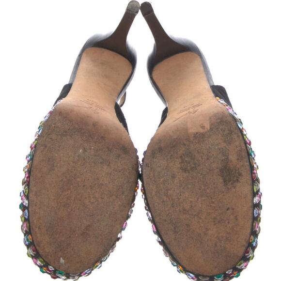 Giuseppe Zanotti Black Suede Platform Stiletto Slingback Rhinestones EU 40.5 - Picture 4 of 5